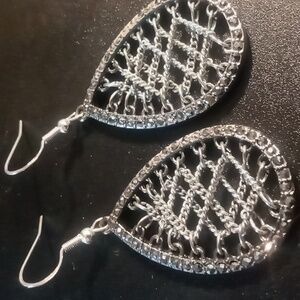 Sterling Silver 925 Chain Weave Tear Drop Earrings With Marcasite Crystals.